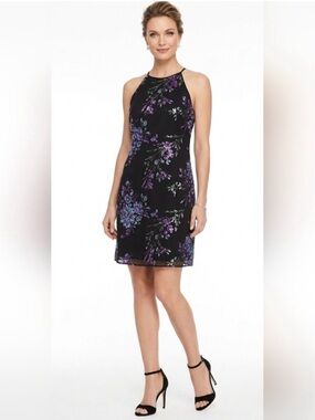 White House Black Market Halter Dress for Summer Wedding/event sequin flowers.